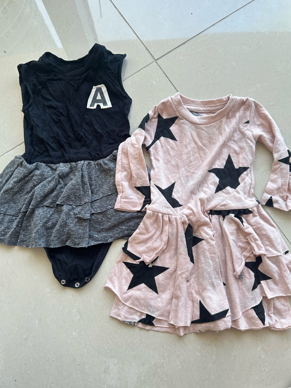 Nununu Black Graphic Onesie & Long sleeve, Layered Soft Pink Star Dress